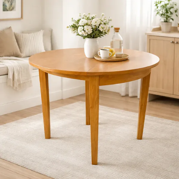 Modern Oak Natural Finish Half Moon Extending Dining Table