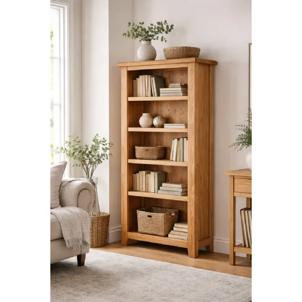 Natural Oak Large Bookcase with 5 Open Shelves