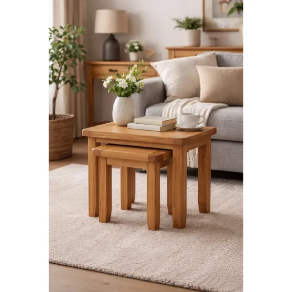 Natural Oak Compact Living Room Nest of 2 Tables