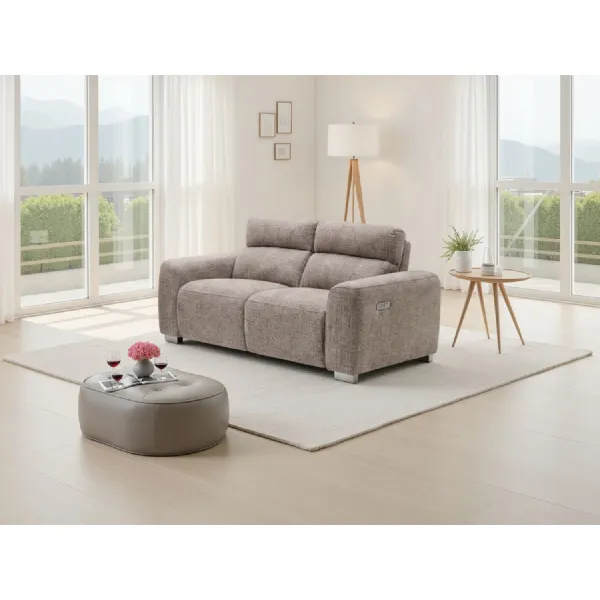 Beige Fabric 2 Seater Electric Recliner Standard Back Sofa