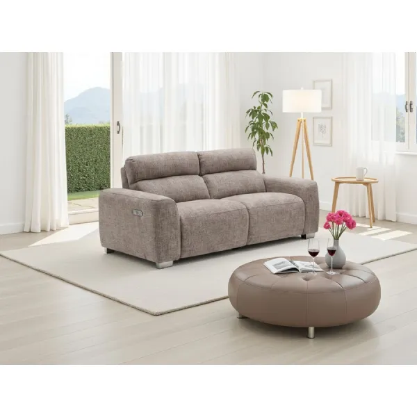 Beige Fabric 3 Seater Electric Recliner Standard Back Sofa