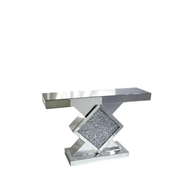 Silver Mirrored Triangle Console Table with White LED Lighting