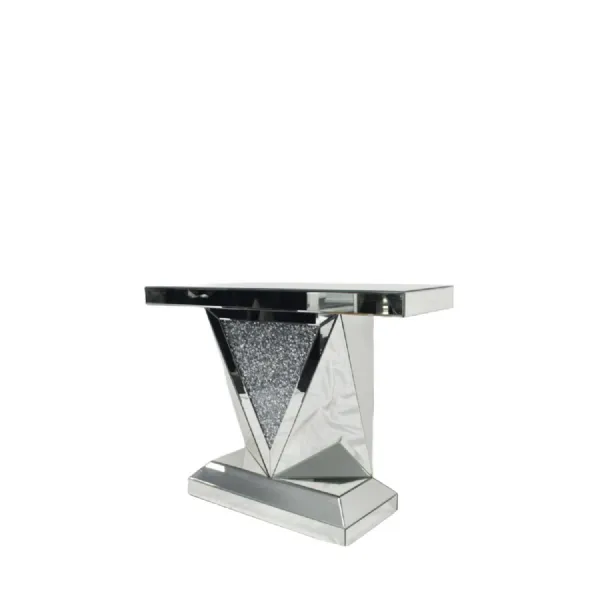 Mirrored V Design Console Table with Crushed Diamond Centre Panel