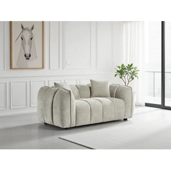 Beige Fabric Channel Tufted Design 2 Seater Sofa
