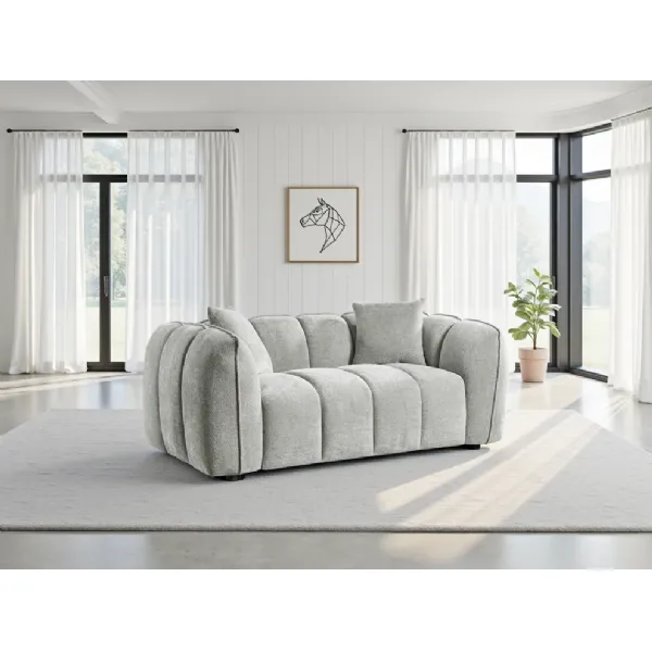 Grey Fabric Channel Tufted 2 Seater Sofa