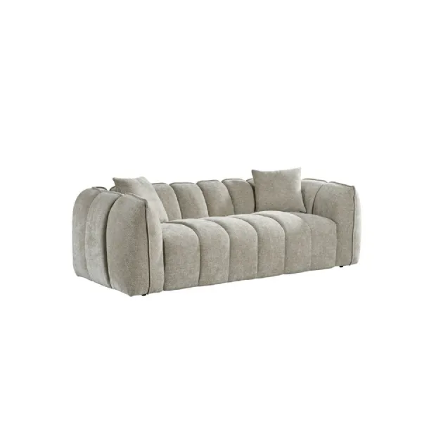 Beige Fabric Channel Tufted Design 3 Seater Sofa
