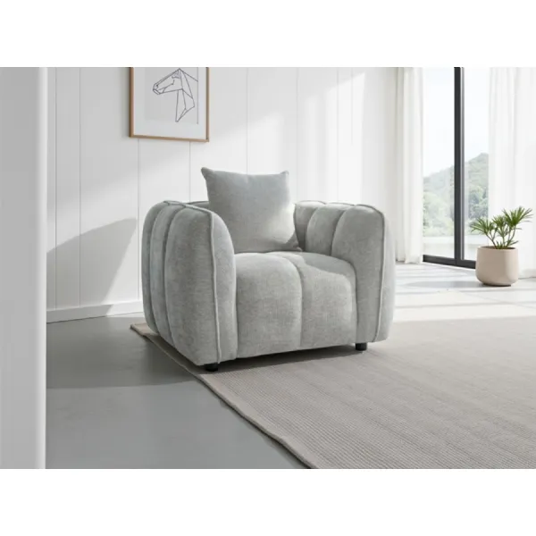 Grey Fabric Tufted Design Armchair Pillow Back