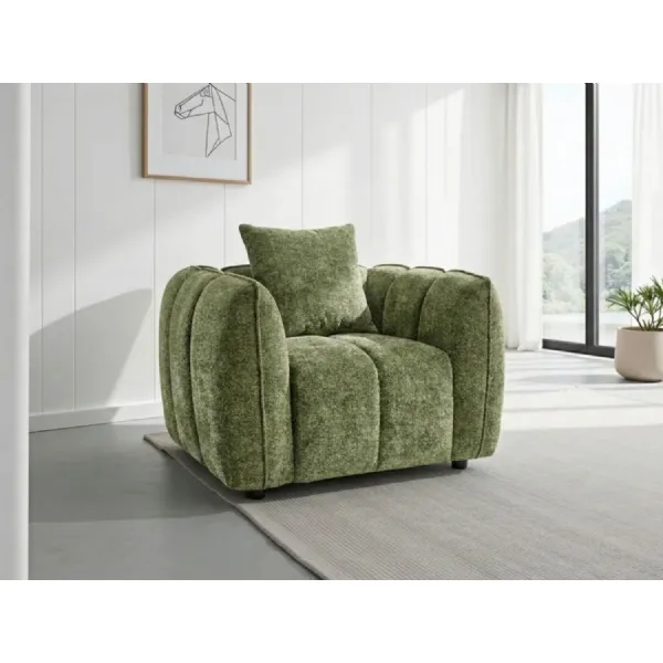Olive Green Fabric Tufted Design Armchair Pillow Back