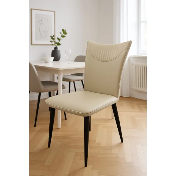 Modern Light Grey PU Upholstered Dining Chair Black Legs