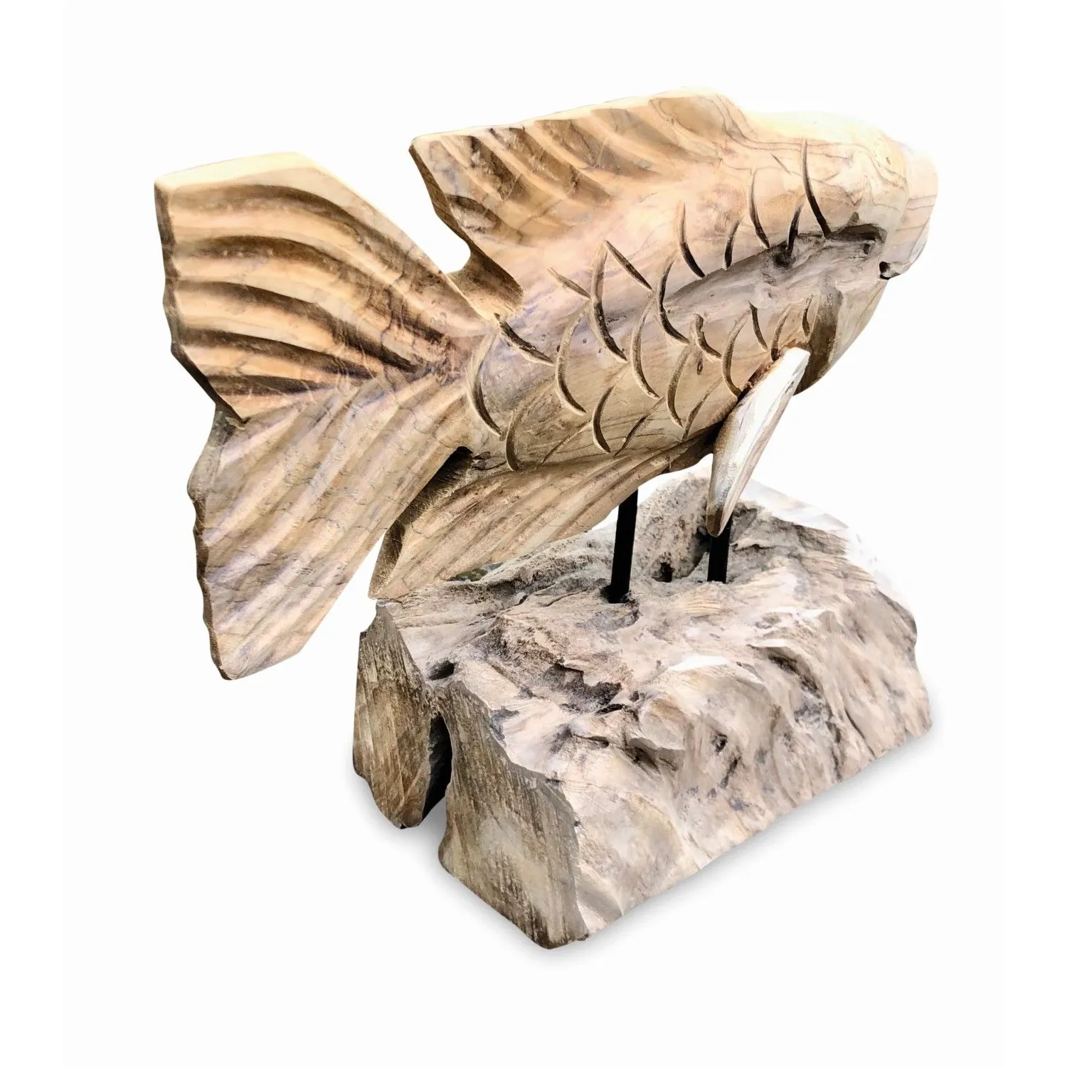 Teak Carp Fish On Stand 32cm Teak Carp Fish On Stand 32cm