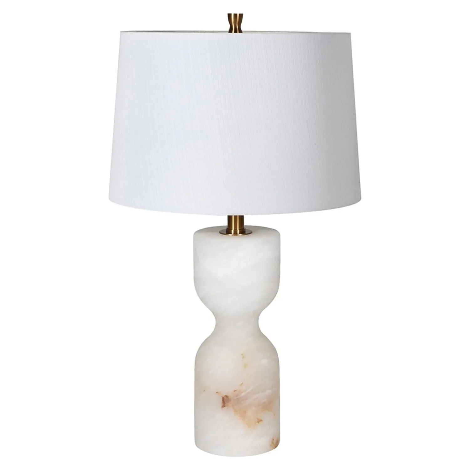 Large Curved White Alabaster Table Lamp with Shade Large Curved White Alabaster Table Lamp with Shade